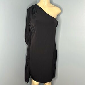 Calvin Klein one shoulder ruffle sheath cocktail dress black size 10
